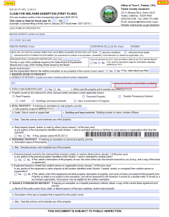 First Filing of Welfare Exemption - Assessor